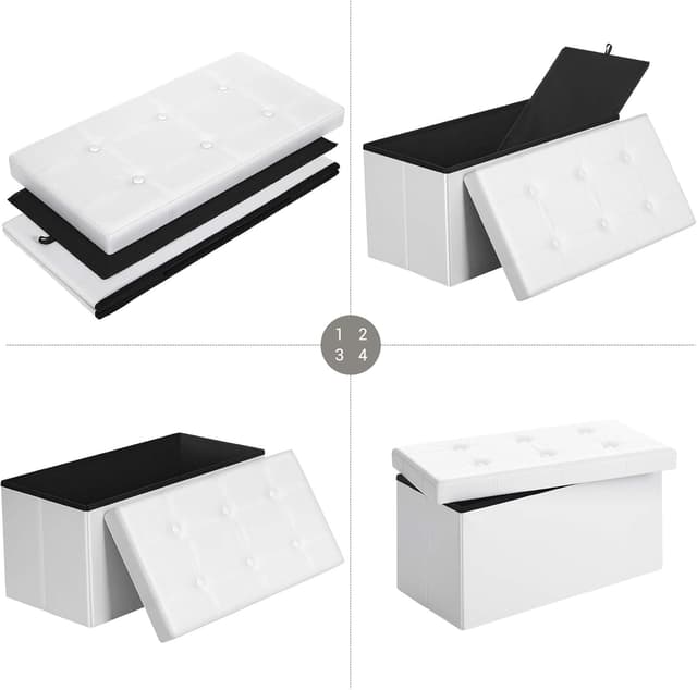 Detalle 2 de SONGMICS LSF040R01 cassapanca contenitore da 76 cm con pouf imbottito e capacità fino a 89 L