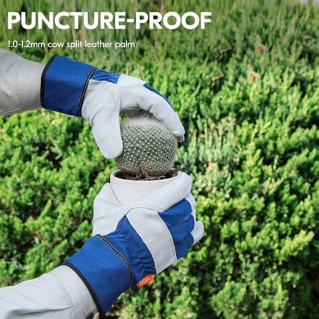 Detalle de Vgo... cowhide gardening work gloves – thornproof utility gloves with strong grip (1 pair)