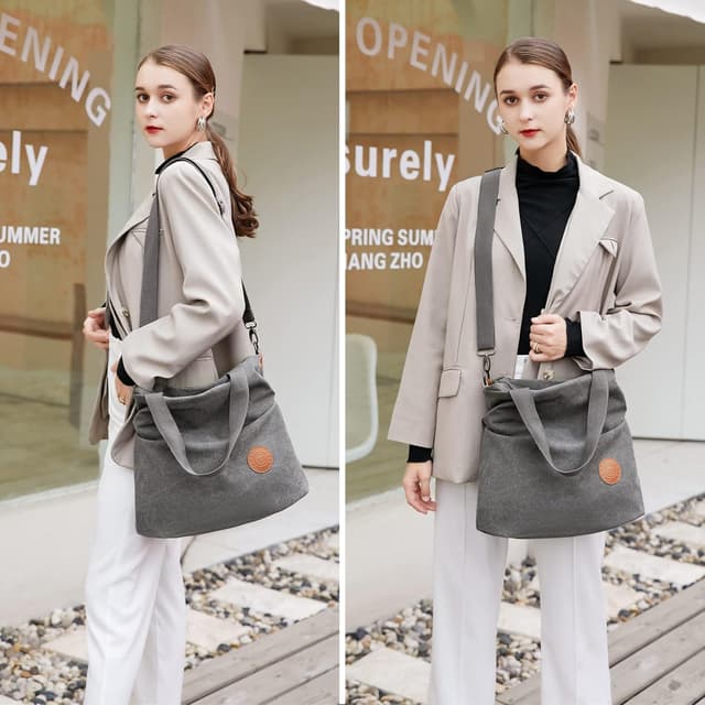 Detalle 2 de Myhozee Damen Canvas Handtasche & Umhängetasche – geräumige Crossover-Strandtasche für Alltag, Schule und Reisen