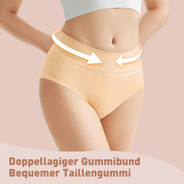 Detalle de QINCAO Damen-Unterhosen im 6er-Pack: hohe Taille aus Baumwolle mit Stretch