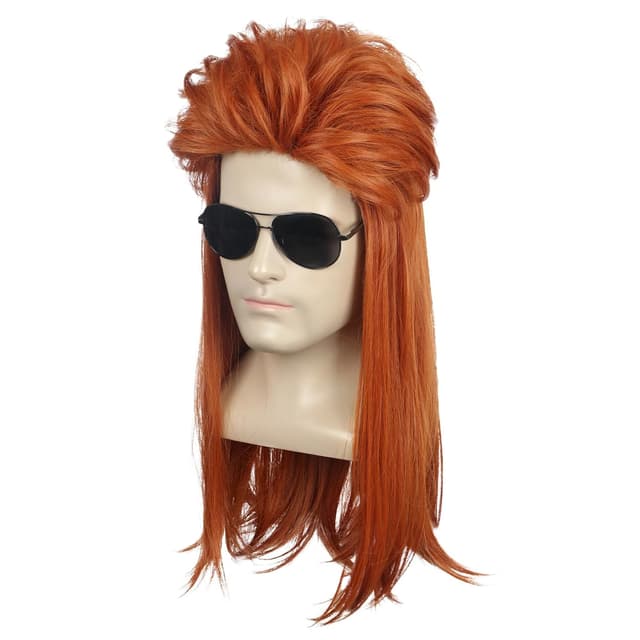 Detalle 2 de Yuehong Lange Orange Mullet Perücke 70er80er Jahre Disco Rock