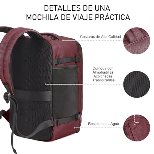Thumbnail 7 de ECOHUB Mochila de cabina para avión Ryanair (40x20x25) con 13 compartimentos y 20L, roja, reciclada