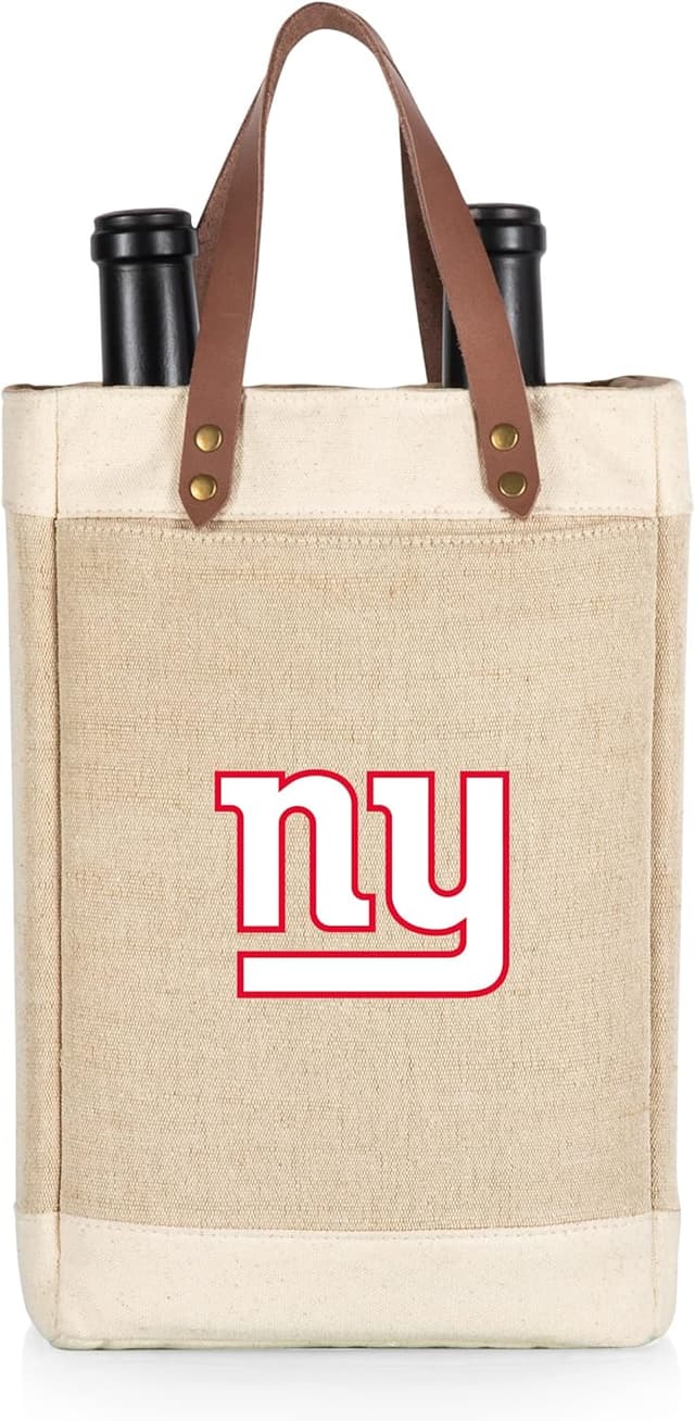 Detalle de Picnic Time NFL Pinot Jute 2-Bottle Insulated Wine Bag (Beige) — Wine Tote Gift Bag