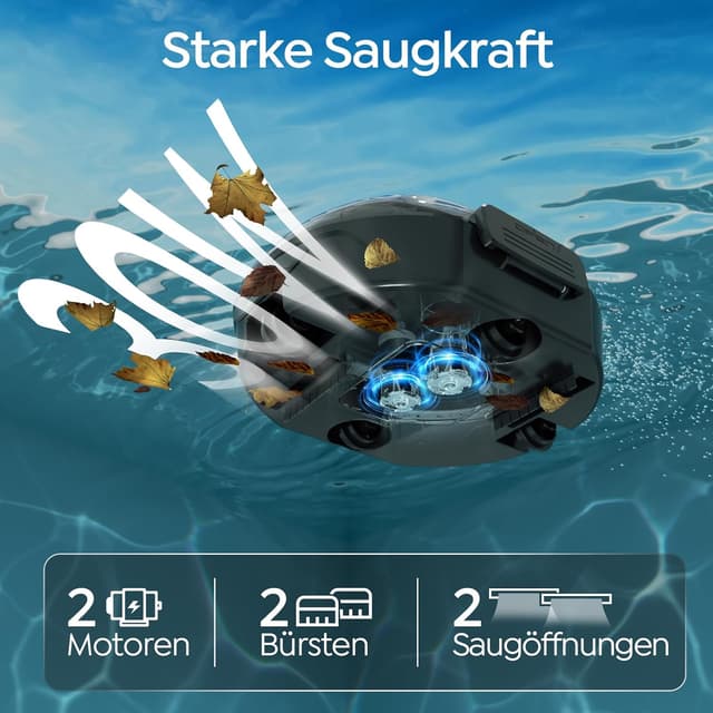 Thumbnail 6 de TALOSBO S2 Poolroboter mit Doppelfiltration und Doppelmotoren – kabelloser Akku-Poolsauger für Flachbodenbecken