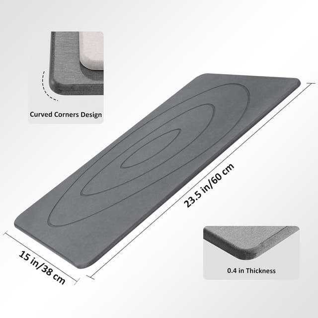 Detalle 2 de Feilifan Stein Badematte aus Kieselgur (Kieselgur-Duschmatte), oval, 60 x 38 cm, grau