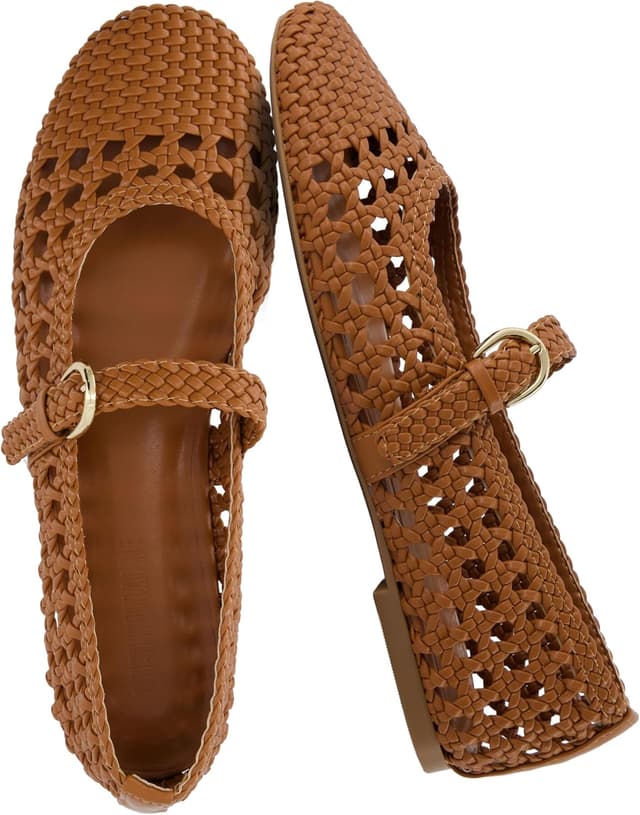 Detalle de CUSHIONAIRE Windsor Woven Women’s Flats with Adjustable Strap (Comfort Mary Jane Ballet Flats)