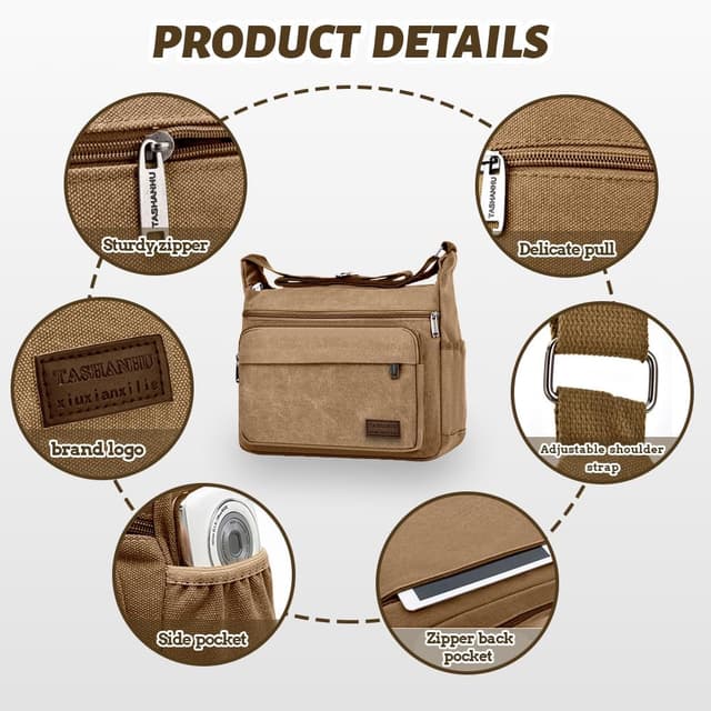 Detalle 1 de Aucuu sac bandoulière toile vintage 24x30x11