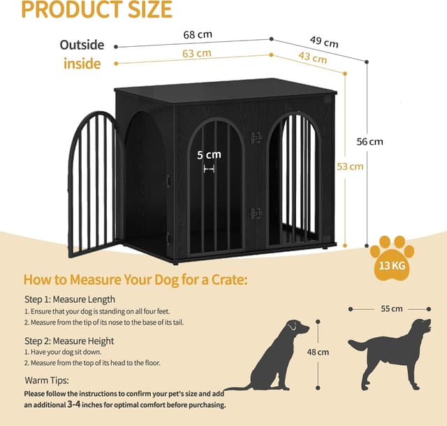 Detalle de Hzuaneri Hundekäfig-Möbel 68 cm (68 x 49 x 56 cm) mit Bogentür und 3 Türen – Schwarz DFC85504B