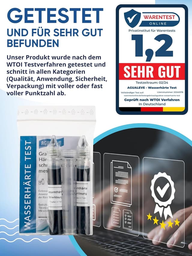 Thumbnail 6 de AGUALEVE Wasserhärte Test (Titration) bis 24 °dH – schnell & einfach Wasserhärte messen, 2× 15 ml