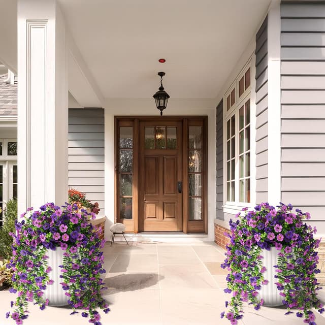 Detalle 1 de Hommyea Artificial Hanging Flowers for Outdoors (2-Pack) – UV Resistant Faux Silk Daisy for Porch, Patio & Doorway