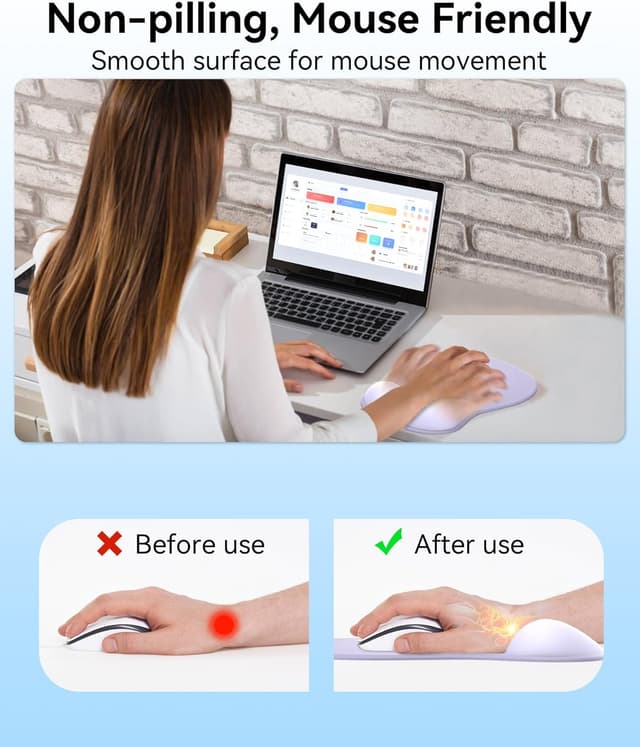 Detalle de Giecy Mouse Pad with Gel Wrist Rest (Purple) — ergonomic wrist support for office and home