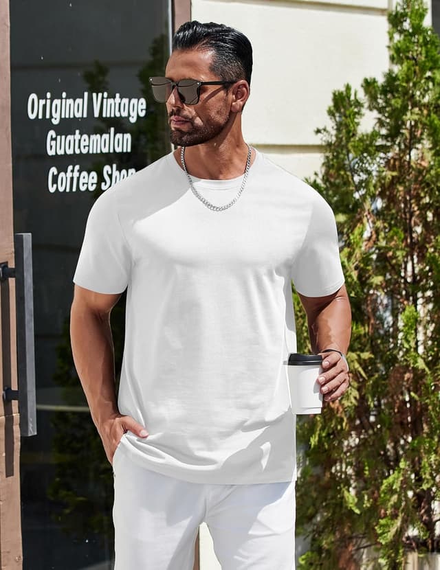 Detalle de COOFANDY T-shirt homme manches courtes col rond en coton biologique