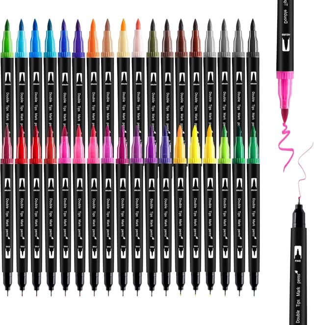 Detalle de Thboxes 36 Colouring Pens (Dual Tip) – water-based felt & brush marker set for adult sketching, colouring and calligraphy