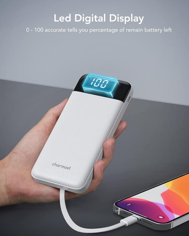 Thumbnail 6 de Charmast Power Bank with Built-in Cables (x4) 10000mAh, USB-C Portable Charger with 6 Outputs & 3 Inputs