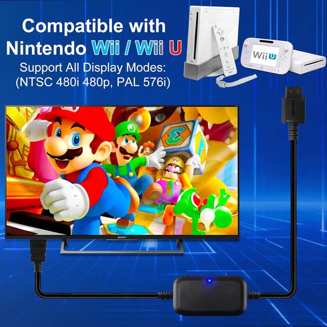 Detalle de Herfair Wii to HDMI Adapter Cable for Nintendo Wii & Wii U (1080P output, 4:3/16:9 modes) – Plug and Play, 6.6FT