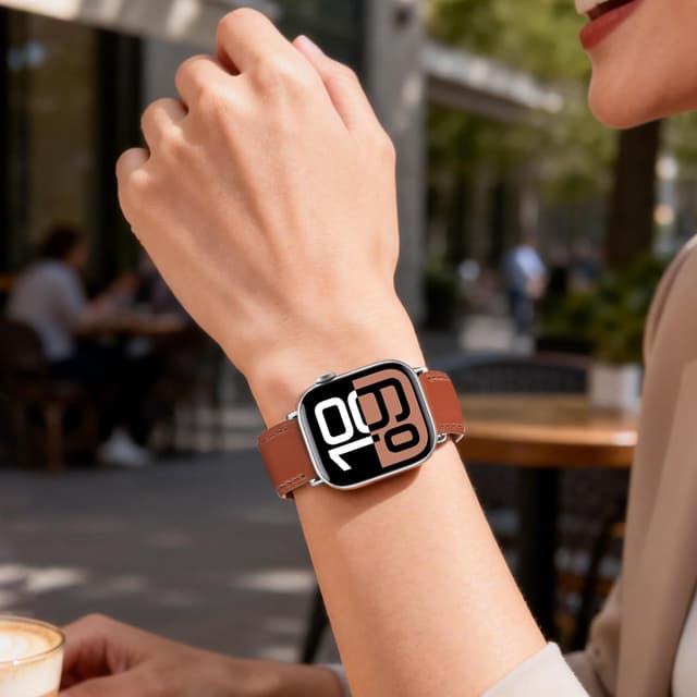 Thumbnail 6 de Bracelet en cuir pour Apple Watch SE (3) 40 mm / Series 11-10 42 mm – cuir grain litchi, boucle métal de sécurité