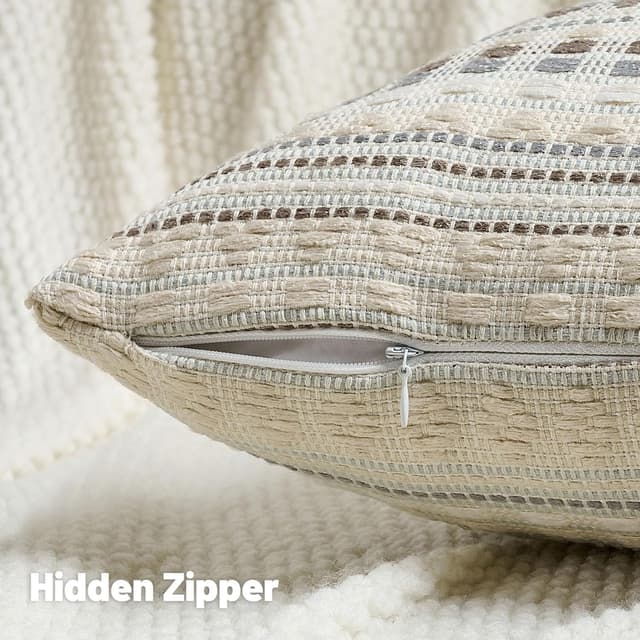 Detalle de Ystyle housse de coussin 60x60 (lot de 2) en chenille à rayures champêtres gris/blanc