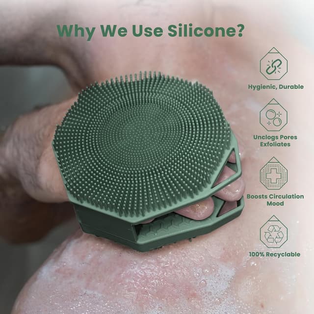 Detalle de iTokGok Premium 2-in-1 Silver-Infused Silicone Body Scrubber (Double-Sided, Midnight Green)