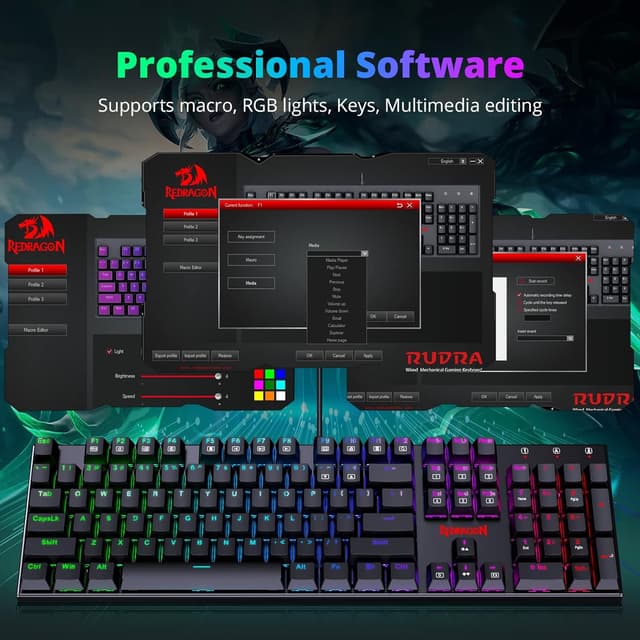 Detalle de Redragon Mechanical Gaming Keyboard (UK Layout) with 105 Programmable Keys, Red Switches & RGB