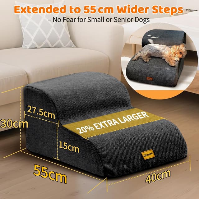 Detalle de Gimars Scaletta per cani extra lunga e robusta in schiuma 30D, a 2 gradini per divano (nera)