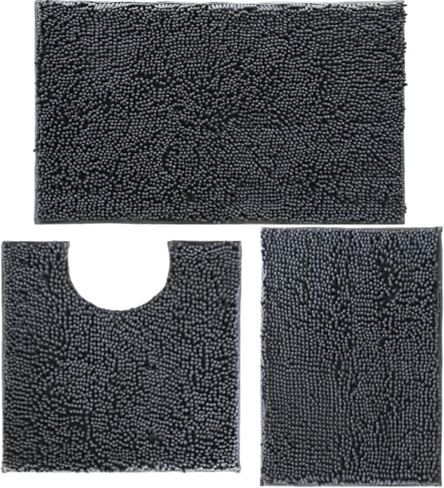 Detalle de 3-Piece Chenille Bathroom Rug Set with Non-Slip PVC Backing (Small U-Shape + Large Mats)