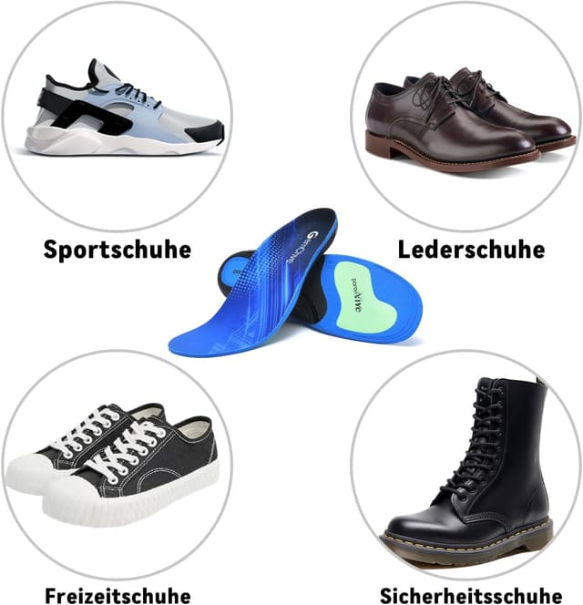 Detalle de GemChve orthopädische Einlegesohlen für Herren & Damen (TPU/PU/PORON) – für Plantarfasziitis, Fersensporn & Plattfuß, EU 43–44,5