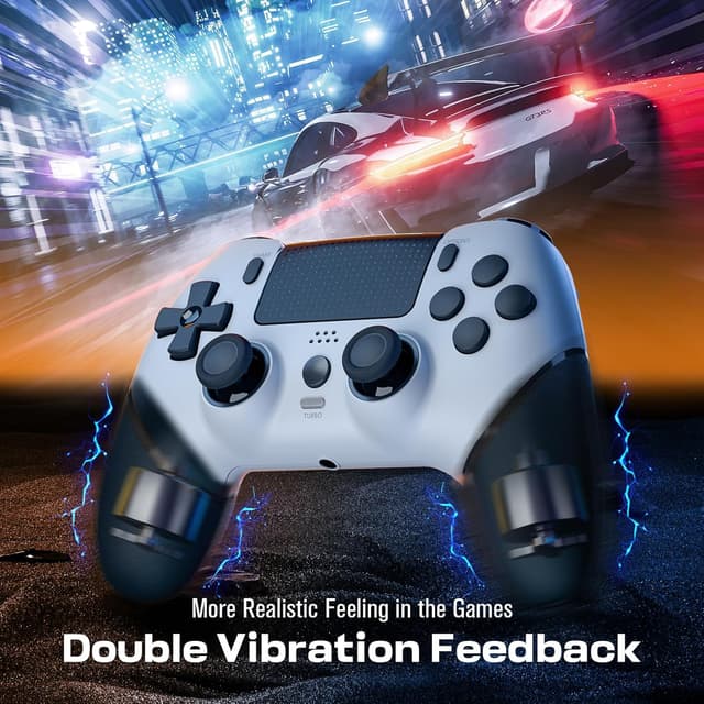 Detalle de CHEREEKI Wireless Controller for PS4 (Bluetooth) with 6-Axis, Dual Vibration, Touch Panel & Back Paddles – White