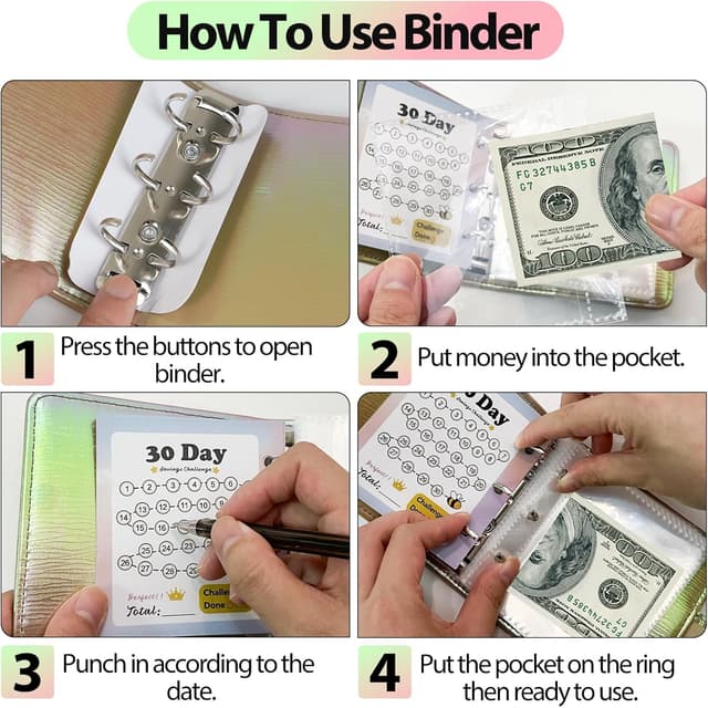 Thumbnail 6 de Mini Money Challenge Binder 30-envelope budgeting kit 💼