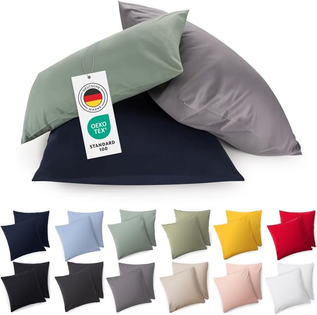 Detalle de Blumtal Kissenbezug 60x60 cm (2er-Set) Grau – 100% Baumwoll-Jersey mit Reißverschluss