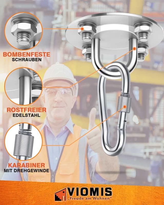 Detalle de Viomis Edelstahl Deckenhaken für Boxsäcke – 2er-Set, Tragkraft bis 400 kg