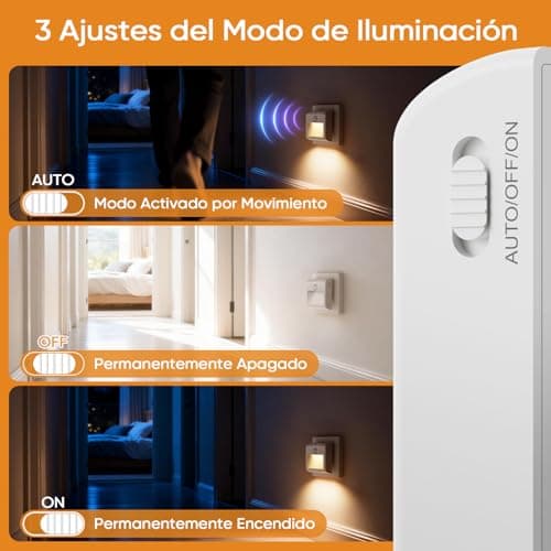 Detalle de Suright Luz Nocturna con Sensor de Movimiento (2 Piezas) – Blanca Cálida 3000K, 3 Modos y Regulable