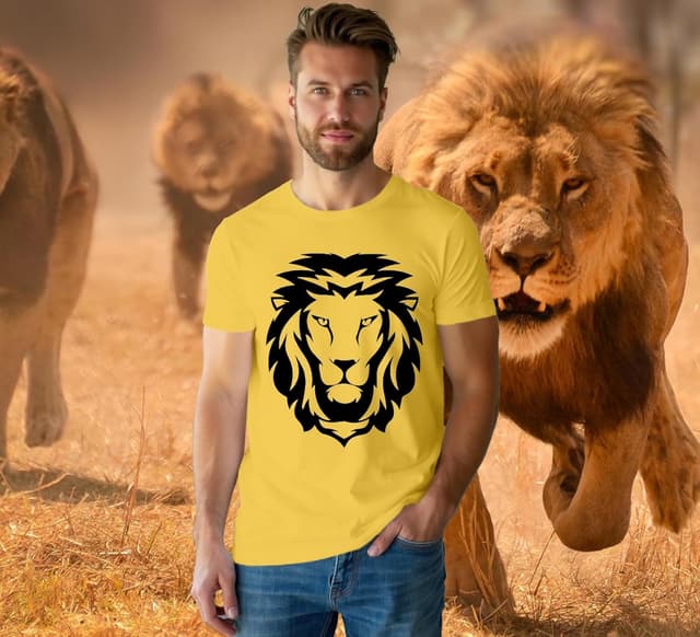 Detalle 2 de Qskall Men’s Lion Face Africa Lions Print T-Shirt – soft, relaxed everyday tee