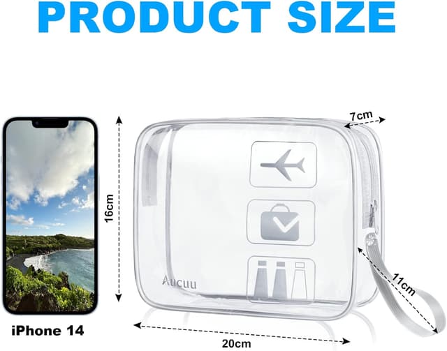 Detalle 2 de Aucuu Kulturtasche Transparent (3er-Set) – wasserdichte PVC-Reise-Kosmetiktaschen mit TSA-Zulassung, grau