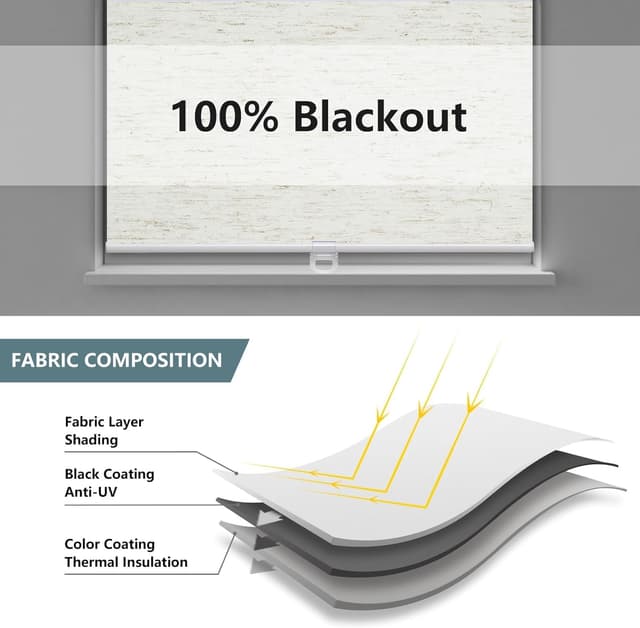 Detalle 2 de Cordless Roller Shade Blackout Blinds (Natural Linen Cream) with Spring System, UV Protection, 26" W x 72" H