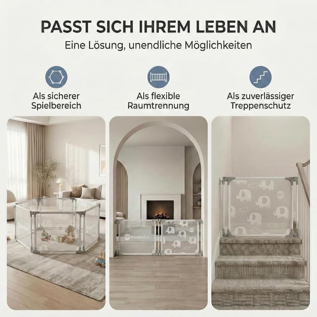 Thumbnail 2 de BabybeFun Laufstall Baby – 6-teilig & erweiterbar