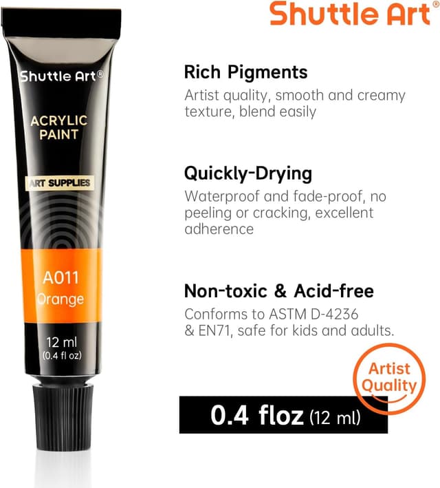 Detalle de Shuttle Art Acrylfarbe-Set (16 x 12 ml) in Tuben – mit Pinseln für Malen auf vielen Oberflächen