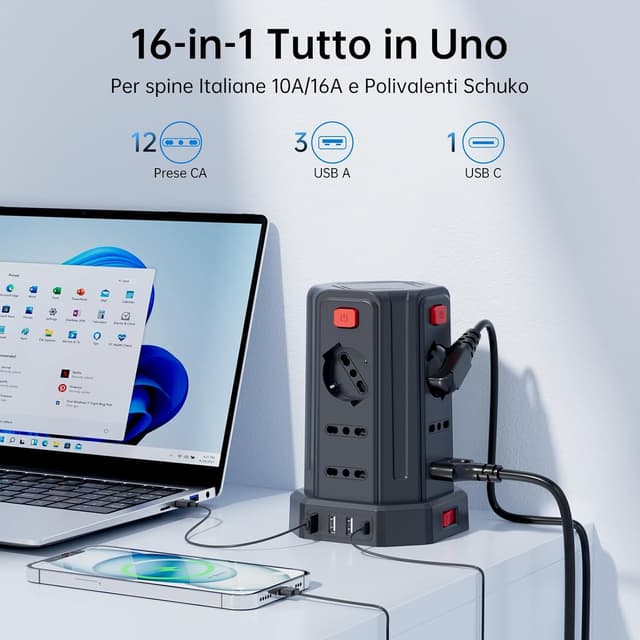 Detalle 2 de Sameriver Ciabatta elettrica 2 m 12 prese 🔌