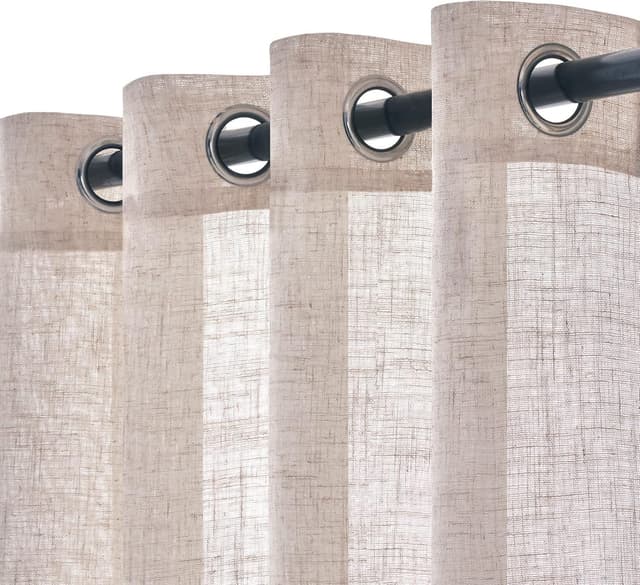 Detalle de Woaboy Leinen Kruz Gardinen (2er-Set) halbtransparent mit Ösen, 140 x 145 cm – Weiß