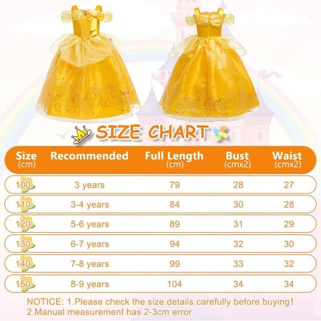 Detalle de BSBUY Princess Belle costume dress set for girls with crown, wand and accessories