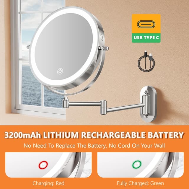 Thumbnail 2 de Auxmir 8" Wall Makeup Mirror 3200mAh ๐