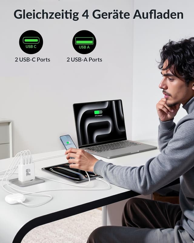 Detalle 2 de TIBEITA MacBook Ladekabel 100 W 4-Port