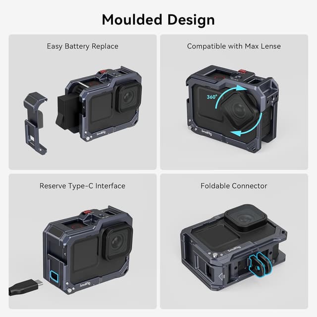 Detalle de SMALLRIG Cage 3084C pour GoPro Hero12/11/10/9 noire avec supports Cold Shoe