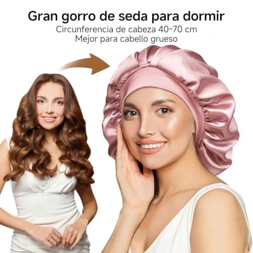 Detalle de Umisleep Gorro de Seda para Dormir de Morera 100% 22 Momme (6A) doble capa, rosa