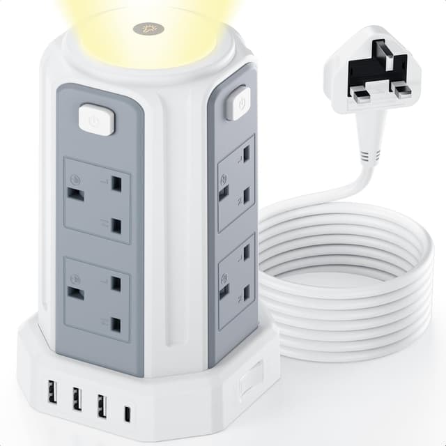 Detalle de Tower Extension Lead 3M 3250W Surge Protector with 8 AC & 4 USB ports ๐