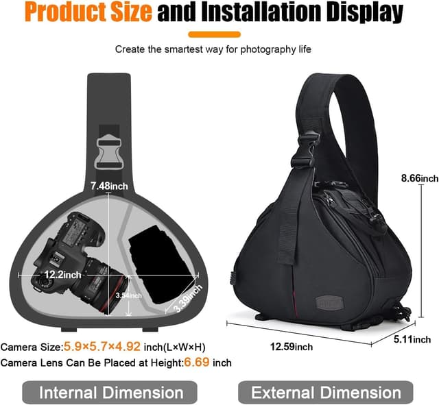 Detalle 2 de CADeN Kameratasche Canvas Umhängetasche mit abnehmbarem Einsatz – Messenger Bag für Kamera, Objektive & Zubehör