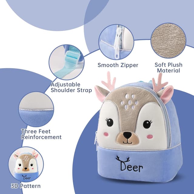 Detalle de BAIGIO sac à dos maternelle en peluche pour enfants (27 x 24 x 7 cm) avec motifs animaux