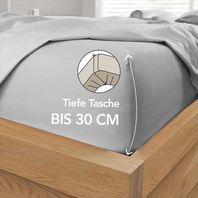 Detalle de Dreamzie Spannbettlaken 200x200 aus Mikrofaser (Oeko-Tex), für dicke Matratzen – Grau