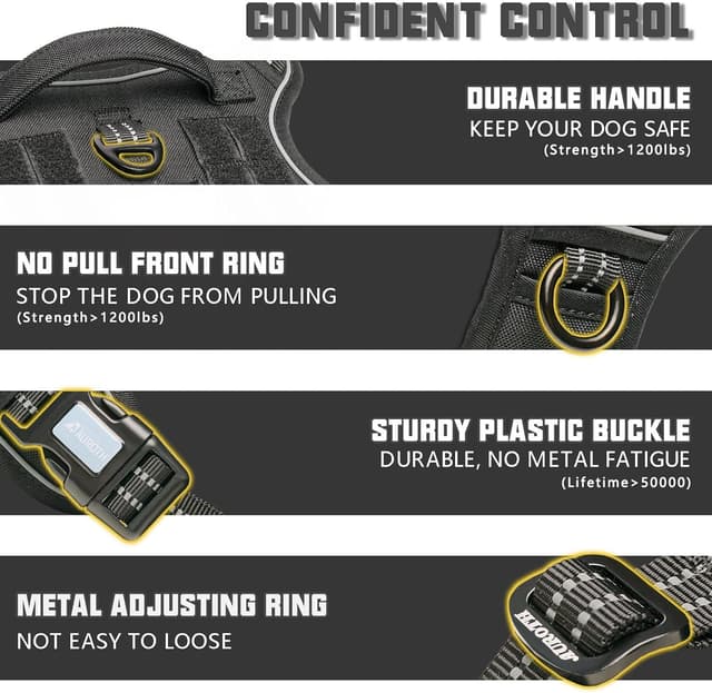 Detalle 2 de Auroth Tactical Anti Pull Dog Harness (Size L) – Adjustable, Breathable & Reflective, Black