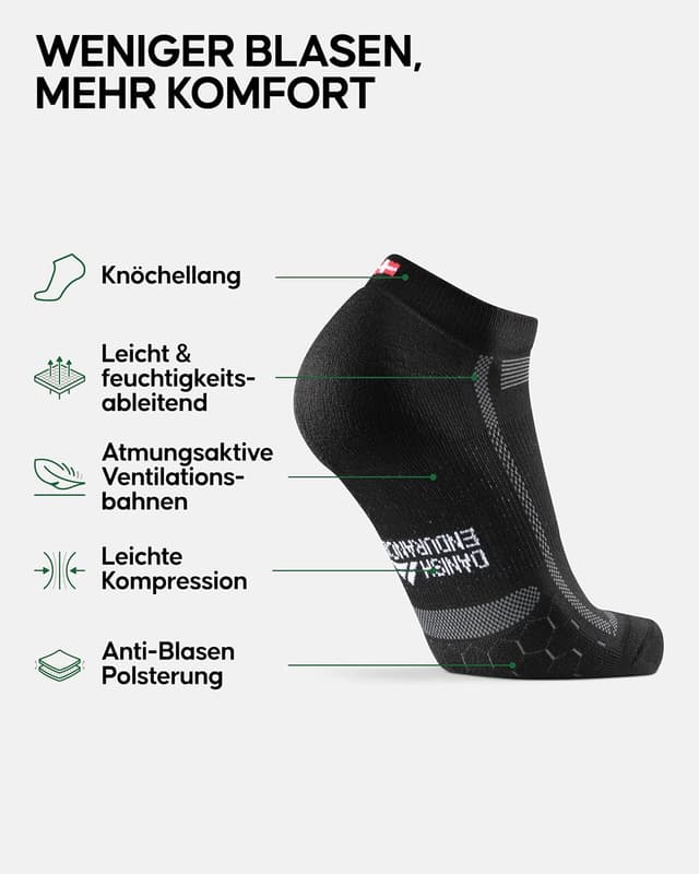 Detalle de Danish Endurance Kurze Laufsocken – atmungsaktive Sommer-Sportsocken mit leichter Kompression (3 & 5 Paar)