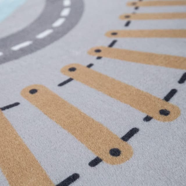 Detalle 2 de Paco Home Rund-Kinderteppich Ø 150 cm für Spielmatte, rutschfest – Grau mit Stern-Mond-Elefanten